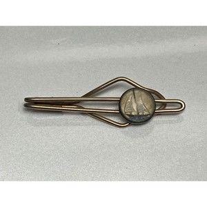 Vintage MCM Mid Century Sailing Boating Sailboat Nautical Golden Men’s Tie Bar